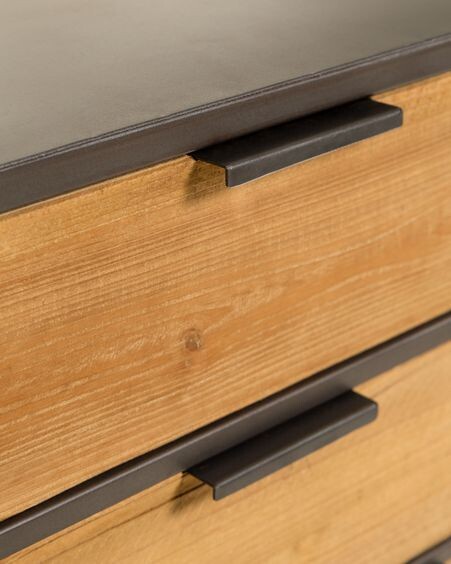 Aparador Kyoko 120 x 75 cm de madera maciza de abeto mimbre y acero