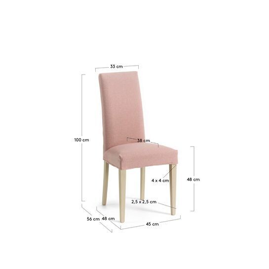 Silla Freda rosa y patas de madera maciza de haya acabado natural