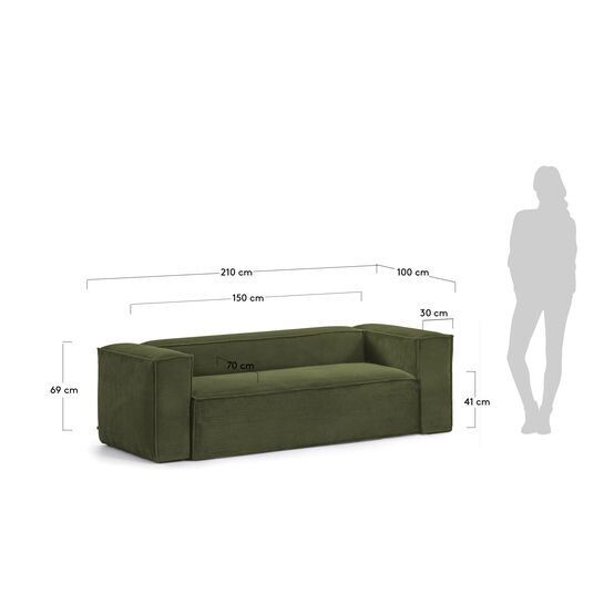 Sofá Blok 2 plazas pana gruesa verde 210 cm