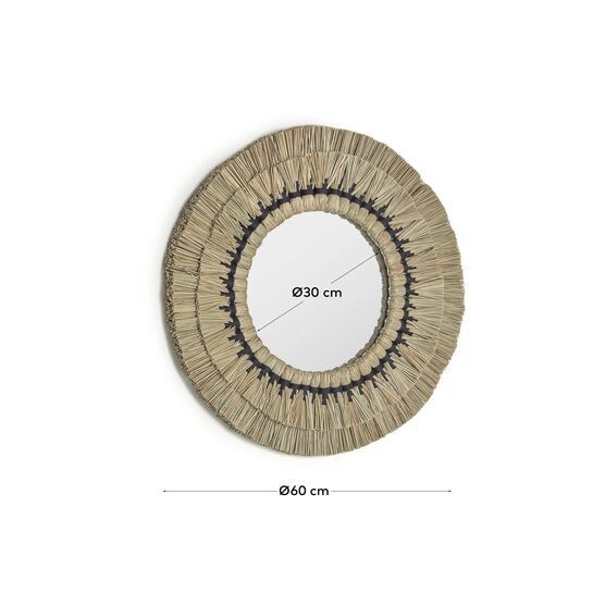 Espejo redondo Akila fibras naturales beige y cuerda algodón negro Ø 60 cm