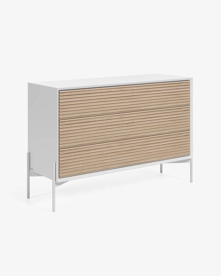 Cómoda Marielle con 3 cajones de chapa de fresno y lacado blanco 116 x 76 cm