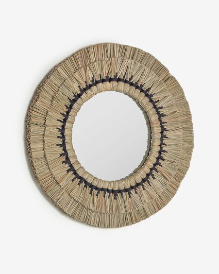 Espejo redondo Akila fibras naturales beige y cuerda algodón negro Ø 60 cm