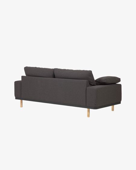 Sofá Noa 3 plazas con cojines gris patas acabado natural 230 cm
