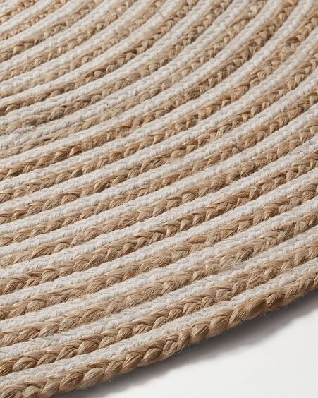 Alfombra redonda Saht de yute y algodón natural y blanco Ø 150 cm