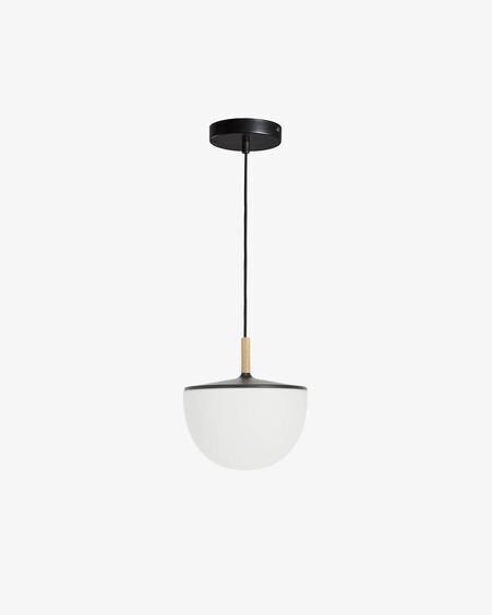 Lámpara de techo Neda de cristal con acero y madera de haya
