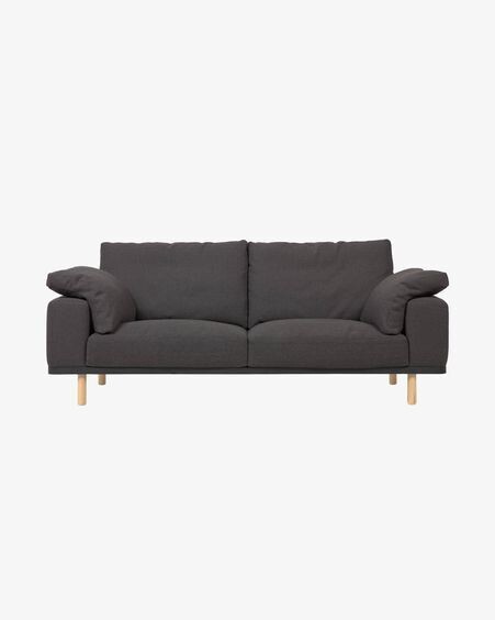 Sofá Noa 3 plazas con cojines gris patas acabado natural 230 cm