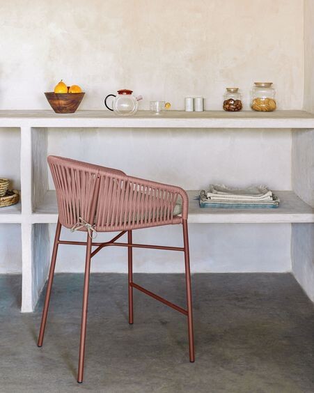 Taburete Yanet de cuerda terracota y acero galvanizado altura 65 cm