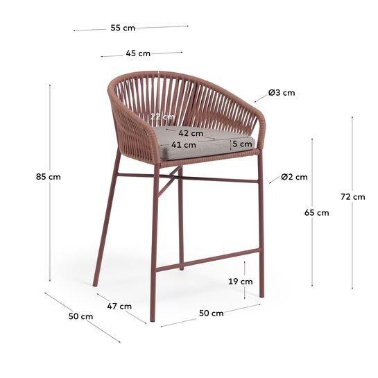 Taburete Yanet de cuerda terracota y acero galvanizado altura 65 cm