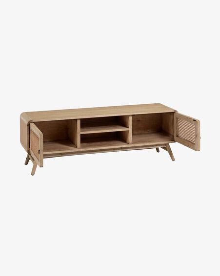 Mueble TV Nalu de madera maciza de mindi y ratán 150 x 50 cm