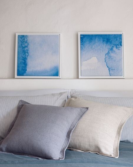 Set Maeva de 2 cuadros de madera blanco aguas azul y blanco 40 x 40 cm