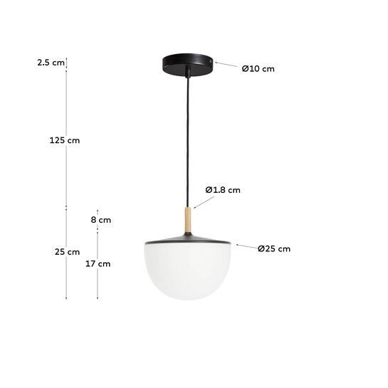 Lámpara de techo Neda de cristal con acero y madera de haya