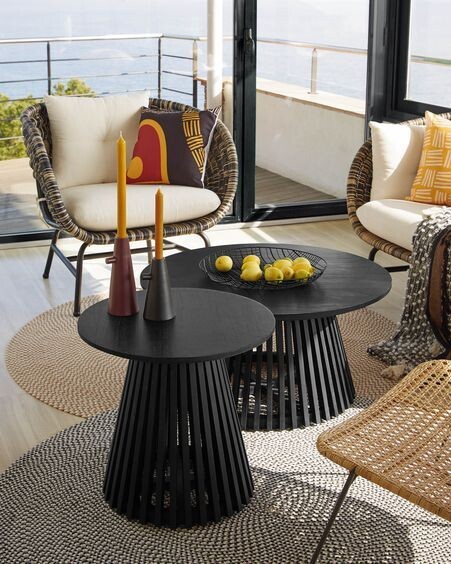 Mesa auxiliar Jeanette madera maciza de mindi negro Ø 50 cm