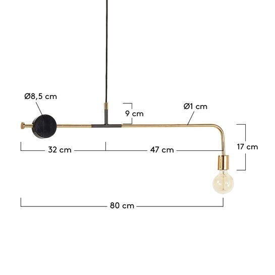 Lámpara de techo Wick 80 cm de acero y mármol negro