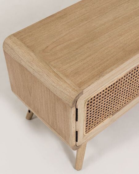 Mueble TV Nalu de madera maciza de mindi y ratán 150 x 50 cm