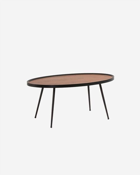 Mesa de centro Kinsley chapa de nogal y estructura de acero acabado negro 102 x 56 cm