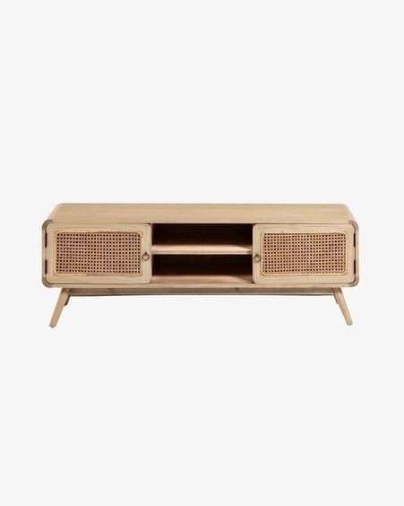 Mueble TV Nalu de madera maciza de mindi y ratán 150 x 50 cm