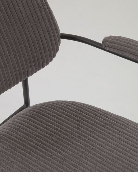 Silla Auxtina de pana gruesa gris oscuro y metal negro