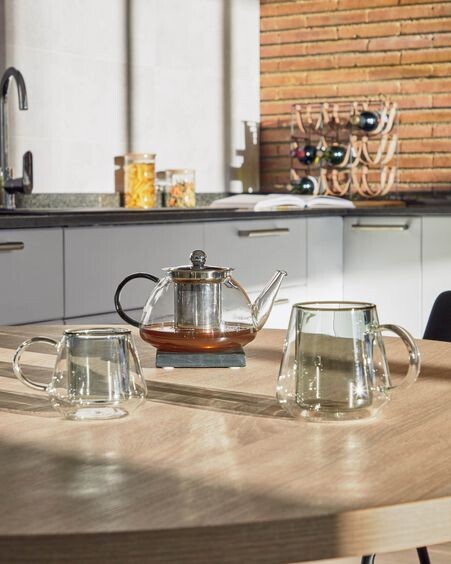 Taza pequeño Kimey de vidrio transparente y gris