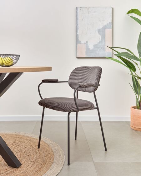 Silla Auxtina de pana gruesa gris oscuro y metal negro