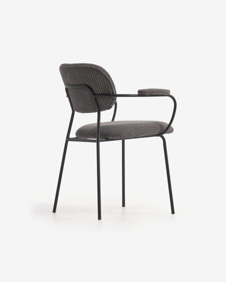 Silla Auxtina de pana gruesa gris oscuro y metal negro