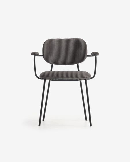 Silla Auxtina de pana gruesa gris oscuro y metal negro