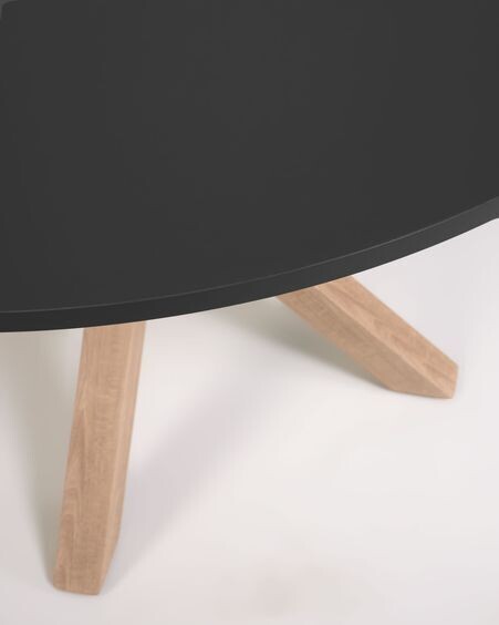Mesa redonda Full Argo DM lacado negro patas de acero efecto madera Ø 119 cm