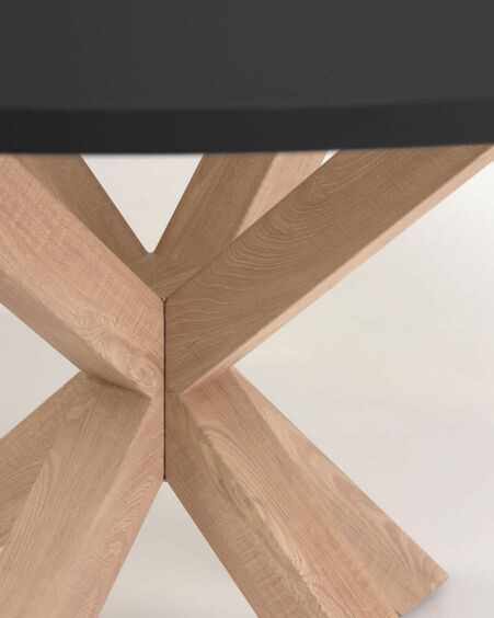 Mesa redonda Full Argo DM lacado negro patas de acero efecto madera Ø 119 cm