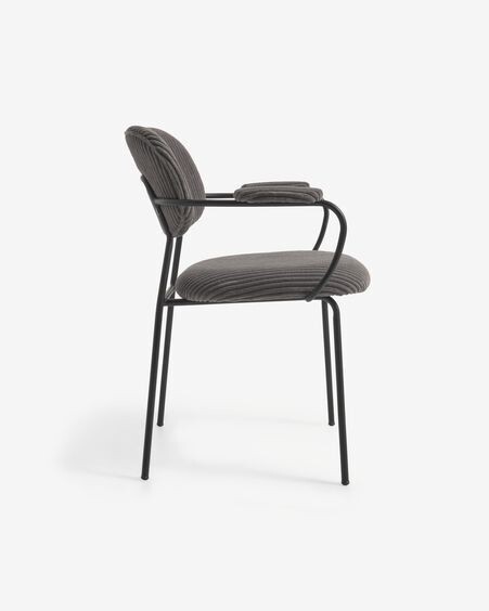Silla Auxtina de pana gruesa gris oscuro y metal negro