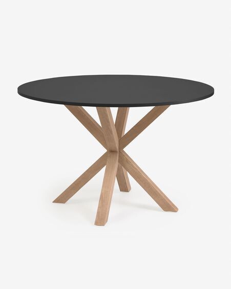 Mesa redonda Full Argo DM lacado negro patas de acero efecto madera Ø 119 cm