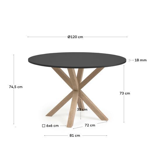 Mesa redonda Full Argo DM lacado negro patas de acero efecto madera Ø 119 cm