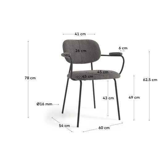 Silla Auxtina de pana gruesa gris oscuro y metal negro