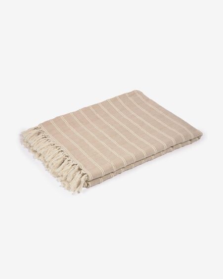 Manta Sweeney 100% algodón rayas blanco y beige 170 x 130 cm