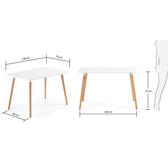 Mesa Wad 120 x 75 cm cm lacado blanco patas de madera maciza de haya