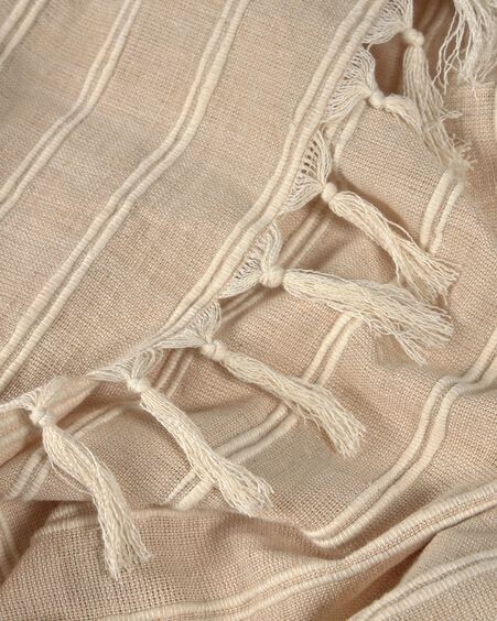 Manta Sweeney 100% algodón rayas blanco y beige 170 x 130 cm