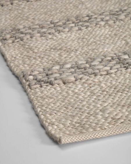 Alfombra Aihara de lana y algodón beige y rayas negro 160 x 230 cm