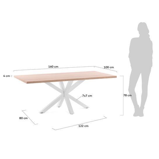 Mesa Argo 160 x 100 cm melamina acabado natural patas de acero acabado blanco