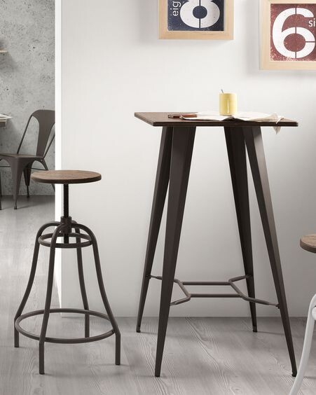 Taburete Malira de acero con acabado grafito y madera maciza de bambú altura 66-84 cm