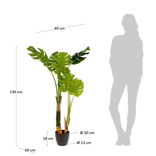 Planta artificial Monstera con maceta de cemento negro 130 cm