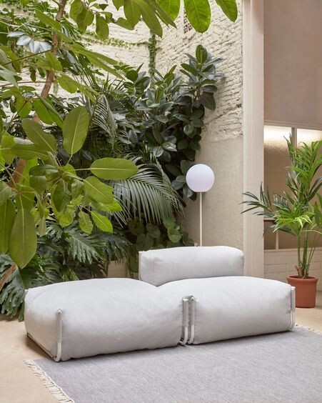 Puf sofá modular 100% para exterior Square gris claro y aluminio blanco 101 x 101 cm