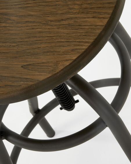 Taburete Malira de acero con acabado grafito y madera maciza de bambú altura 66-84 cm