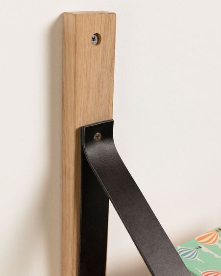 Estantería de pared Nazeli de madera maciza de abedul y piel negro 60 x 60 cm
