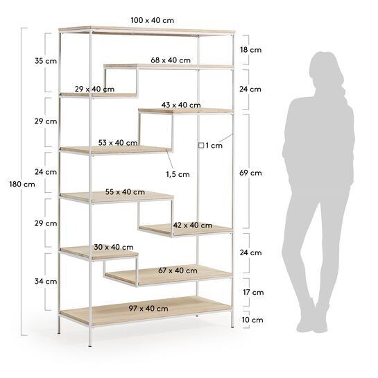 Estantería Push de madera maciza de mango y acero blanco 100 x 180 cm