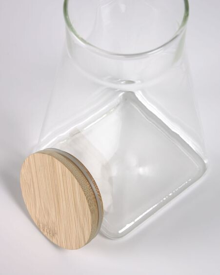 Bote mediano Adalis de vidrio transparente y madera de bambú