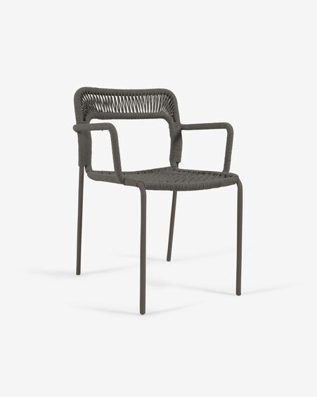 Silla Cailin de cuerda verde y patas de acero galvanizado pintado en verde oscuro