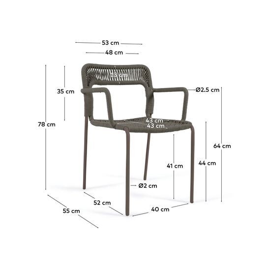 Silla Cailin de cuerda verde y patas de acero galvanizado pintado en verde oscuro