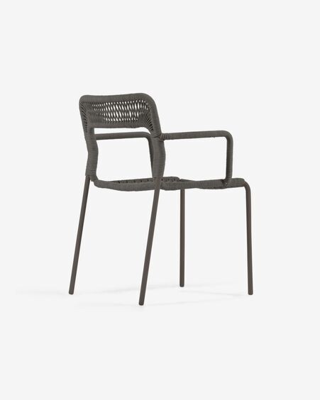 Silla Cailin de cuerda verde y patas de acero galvanizado pintado en verde oscuro