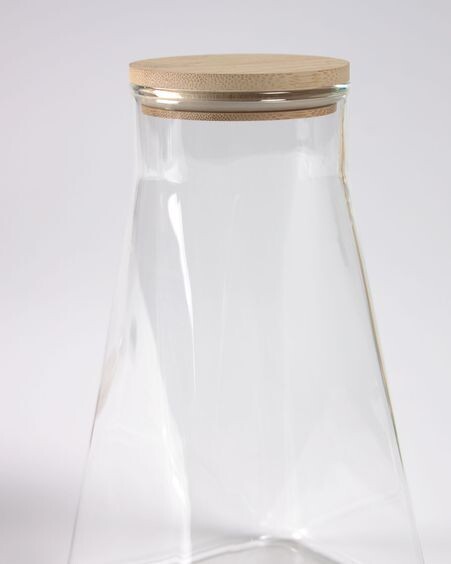 Bote mediano Adalis de vidrio transparente y madera de bambú