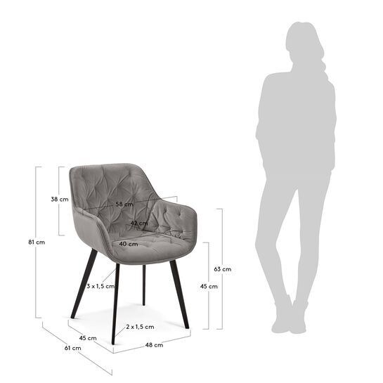 Silla Mulder terciopelo gris