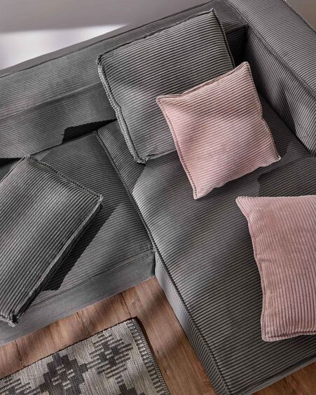 Sofá Blok 4 plazas chaise longue derecho pana gruesa gris 330 cm