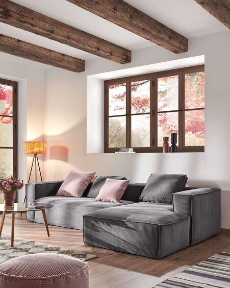 Sofá Blok 4 plazas chaise longue derecho pana gruesa gris 330 cm